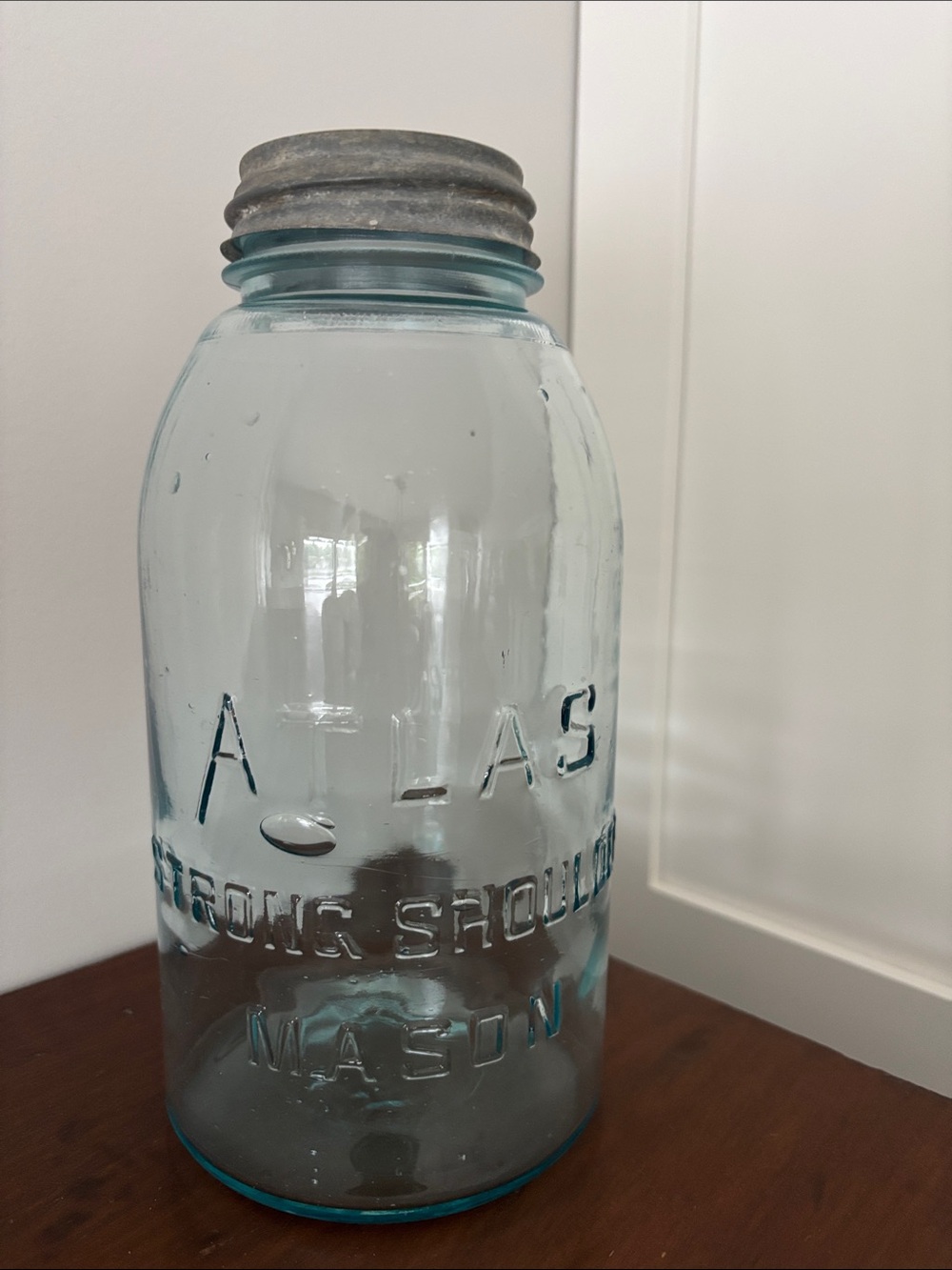 Strong Shoulder Mason Jar - Aqua Glass